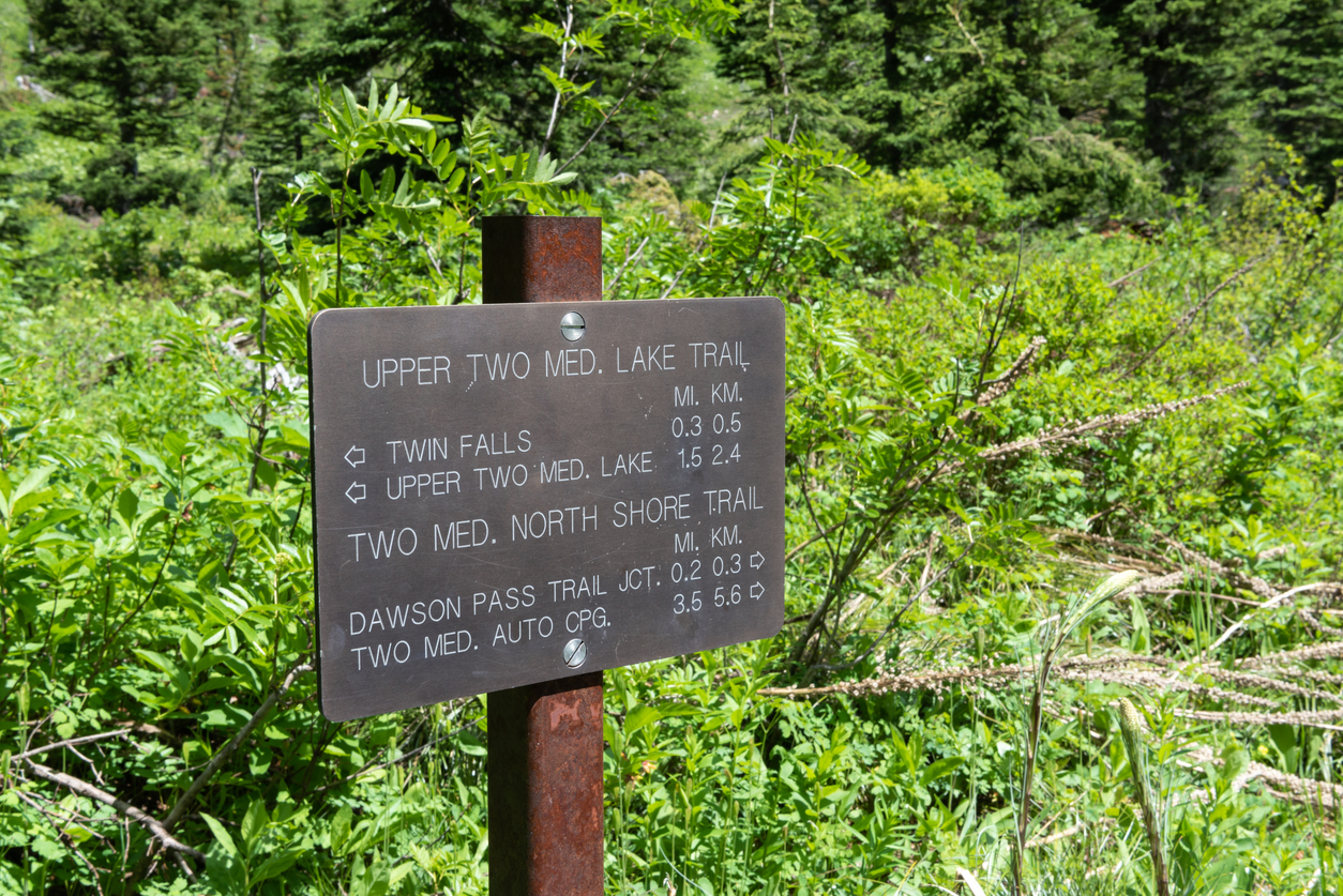 upper two medicine lake trail sign